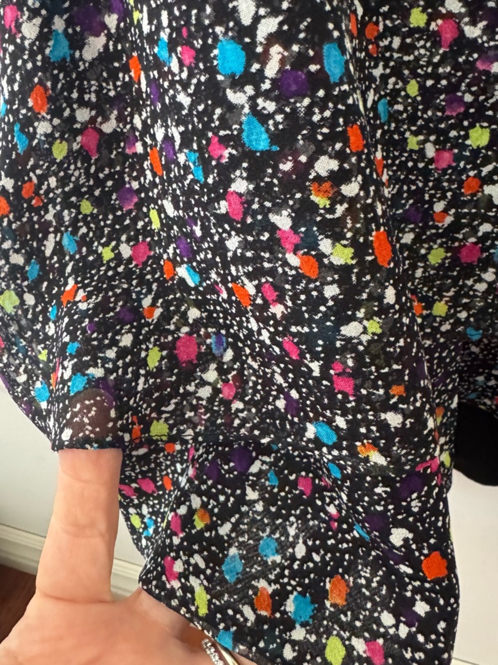 Diane Von Furstenberg Catherine Black Silk Dress with Multicolor Speckle Print - Picture 9 of 13
